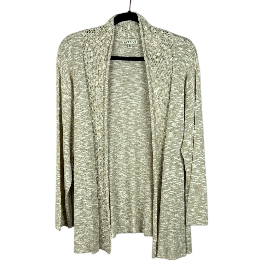 Avalin Neutral Linen Blend Long Sleeve Open Front Cardigan XL Cream Coastal